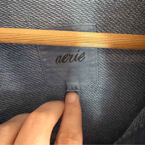 Aerie Cozy Hoodie Womens Large Dusty Blue Partial Button Oversized Boho Pockets - Picture 2 of 11